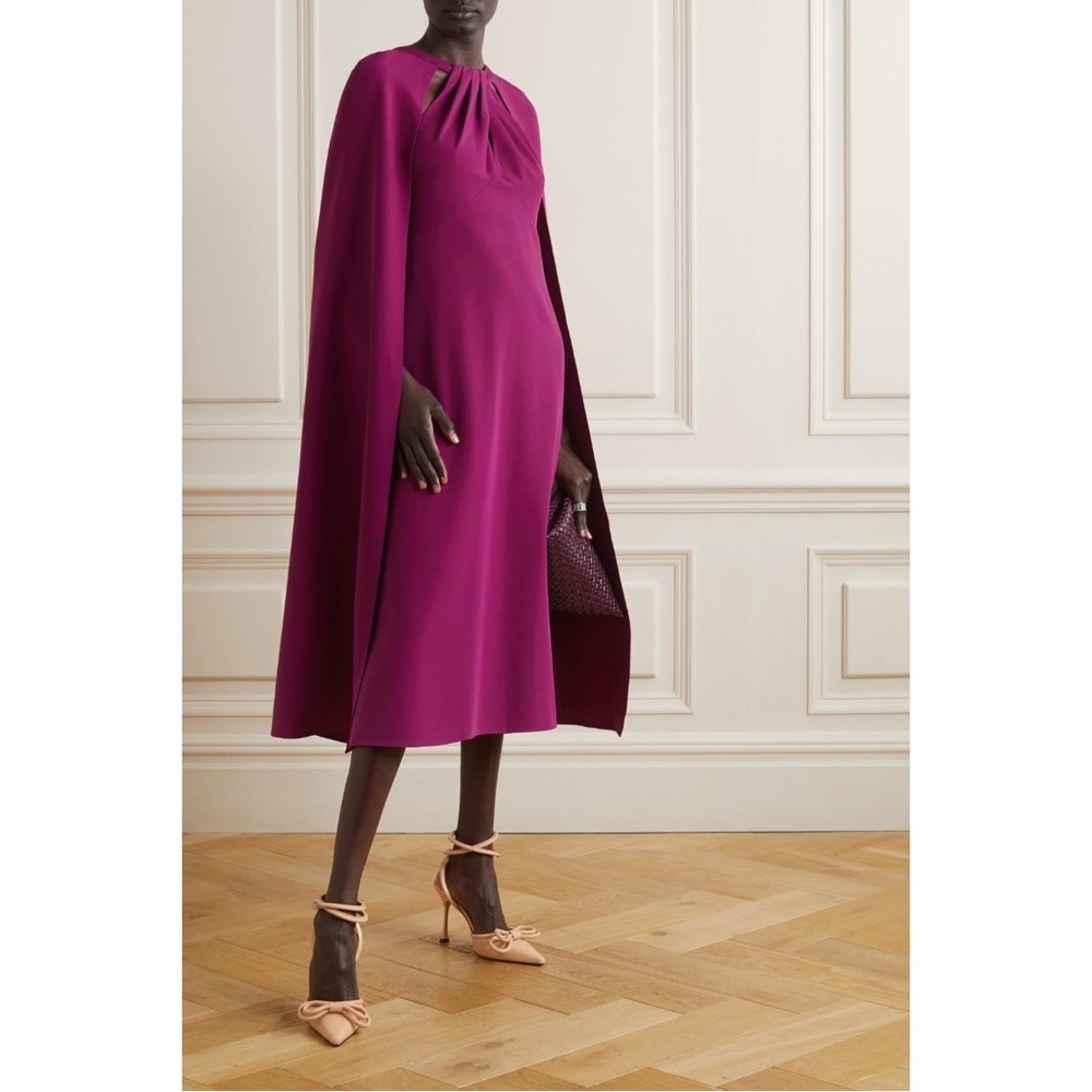 Marchesa Notte Twist Cape Effect Midi Dress